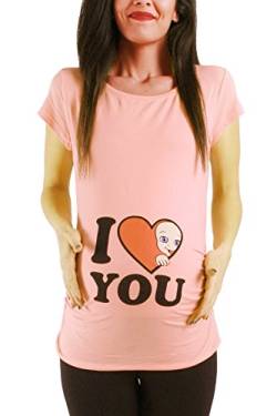 I Love You - Lustige witzige süße Umstandsmode mit Motiv Umstandsshirt für die Schwangerschaft T-Shirt Schwangerschaftsshirt, Kurzarm (Lachsfarbe, Medium) von M.M.C.
