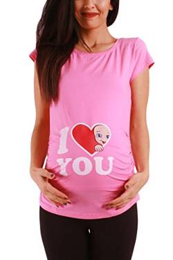 I Love You - Lustige witzige süße Umstandsmode mit Motiv Umstandsshirt für die Schwangerschaft T-Shirt Schwangerschaftsshirt, Kurzarm (Rosa, Large) von M.M.C.