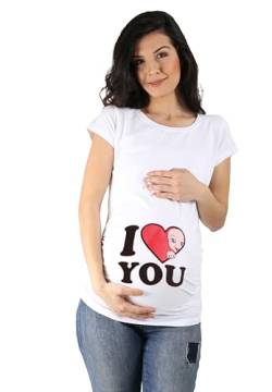 I Love You - Lustige witzige süße Umstandsmode mit Motiv Umstandsshirt für die Schwangerschaft T-Shirt Schwangerschaftsshirt, Kurzarm (Weiß, Large) von M.M.C.