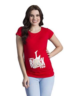 I Will Rock You - Lustige witzige süße Umstandsmode mit Motiv Umstandsshirt für die Schwangerschaft T-Shirt Schwangerschaftsshirt, Kurzarm (Rot, Small) von M.M.C.