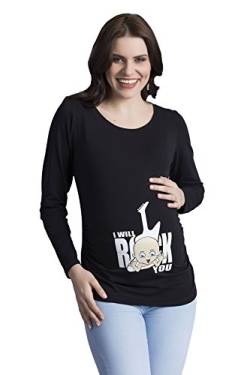 I Will Rock You - Umstandsmode Umstandsshirt mit Motiv Sweatshirt Schwangerschaftsshirt für die Schwangerschaft, Langarm (Schwarz, Medium) von M.M.C.