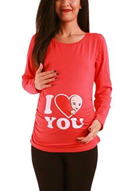 Love - Lustige witzige süße Umstandsmode Umstandsshirt Schwangerschaftsshirt Sweatshirt mit Motiv für die Schwangerschaft, Langarm (Koralle, Large) von M.M.C.