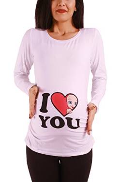 Love - Lustige witzige süße Umstandsmode Umstandsshirt Schwangerschaftsshirt Sweatshirt mit Motiv für die Schwangerschaft, Langarm (Weiß, Large) von M.M.C.