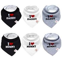 M.M.C. Baby I Love Mommy und Daddy Dreieckstücher 6 Stück Halstuch aus Baumwolle Spucktuch Lätzchen für Kleinkinder Jungen und Mädchen (Set Unisex) von M.M.C.