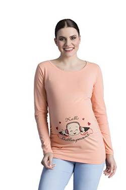 M.M.C. Hallo Lieblingsmensch - Umstandsmode Umstandsshirt mit Motiv Sweatshirt Schwangerschaftsshirt für die Schwangerschaft, Langarm (Lachsfarbe, X-Large) von M.M.C.