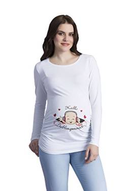 M.M.C. Hallo Lieblingsmensch - Umstandsmode Umstandsshirt mit Motiv Sweatshirt Schwangerschaftsshirt für die Schwangerschaft, Langarm (Weiß, Small) von M.M.C.