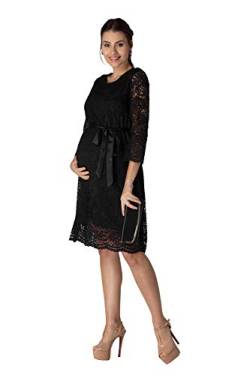 M.M.C. Laila Spitzenkleid Schwangerschaft - Damen Umstandskleid aus Spitze Schwangerschaftskleid Abendkleid Cocktailkleid für Hochzeit Standesamt - Knielang (Schwarz, 38) von M.M.C.