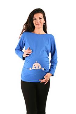 M.M.C. Neugieriges Baby - Umstandsmode Umstandsshirt mit Motiv Sweatshirt Schwangerschaftsshirt für die Schwangerschaft, Langarm (Dunkelblau, X-Large) von M.M.C.