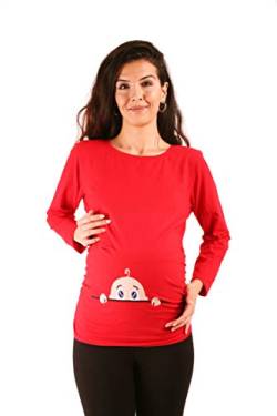 M.M.C. Neugieriges Baby - Umstandsmode Umstandsshirt mit Motiv Sweatshirt Schwangerschaftsshirt für die Schwangerschaft, Langarm (Rot, X-Large) von M.M.C.