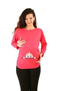 Neugieriges Baby - Umstandsmode Umstandsshirt mit Motiv Sweatshirt Schwangerschaftsshirt für die Schwangerschaft, Langarm (Koralle, Medium) von M.M.C.