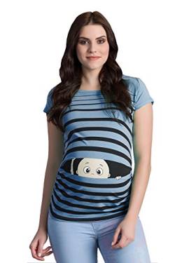 Witzige süße Umstandsmode T-Shirt mit Motiv Schwangerschaft Geschenk - Kurzarm (Babyblau, Small) von M.M.C.