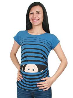 Witzige süße Umstandsmode T-Shirt mit Motiv Schwangerschaft Geschenk - Kurzarm (Blau, Medium) von M.M.C.
