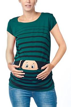 Witzige süße Umstandsmode T-Shirt mit Motiv Schwangerschaft Geschenk - Kurzarm (Dunkelgrün, Large) von M.M.C.