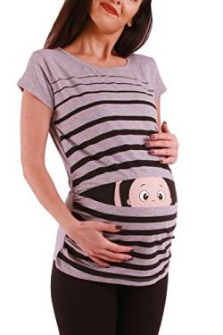 Witzige süße Umstandsmode T-Shirt mit Motiv Schwangerschaft Geschenk - Kurzarm (Grau, Small) von M.M.C.