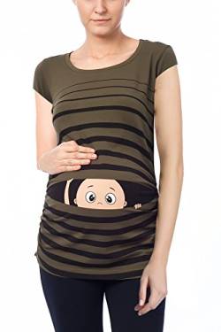 Witzige süße Umstandsmode T-Shirt mit Motiv Schwangerschaft Geschenk - Kurzarm (Khaki, Large) von M.M.C.