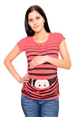 Witzige süße Umstandsmode T-Shirt mit Motiv Schwangerschaft Geschenk - Kurzarm (Koralle, Small) von M.M.C.