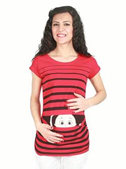 Witzige süße Umstandsmode T-Shirt mit Motiv Schwangerschaft Geschenk - Kurzarm (Rot, Medium) von M.M.C.
