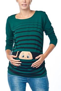 Witzige süße Umstandsmode T-Shirt mit Motiv Schwangerschaft Geschenk - Langarm (Dunkelgrün, Medium) von M.M.C.