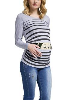 Witzige süße Umstandsmode T-Shirt mit Motiv Schwangerschaft Geschenk - Langarm (Grau, Medium) von M.M.C.
