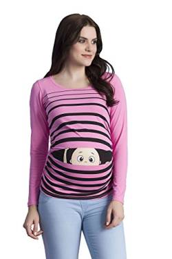 Witzige süße Umstandsmode T-Shirt mit Motiv Schwangerschaft Geschenk - Langarm (Rosa, Small) von M.M.C.