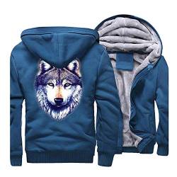 M.YAN Herren Kapuzenpullover Mit Reißverschluss Langarm Kapuzenjacke Winter Warm Fleeceinnenseite Sweatshirt Plus Dicke Fleecejacke Sweatjacke Mit Kapuze Wolf B Lau XXL von M.YAN