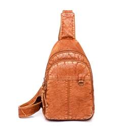 Gewaschene Leder -Brusttasche für Frauen Schlinge Handtasche lässiger Tagespack Kleiner Rucksack von M.lemo925