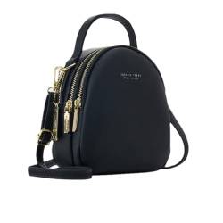 Leder-Rucksack für Damen, Umhängetasche, kleine Größe, Tagesrucksack, lässiger Wanderrucksack, Handtasche, Schwarz von M.lemo925