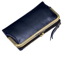M.lemo925 Echtes Leder Große Geldbörse für Frauen Kreditkarte Halter Kiss-Lock Brieftasche Telefon Halter Kupplung Tasche, Blau von M.lemo925