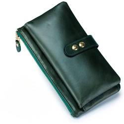 M.lemo925 Echtes Leder Reißverschluss Lange Geldbörse für Frauen Kreditkarte Halter Brieftasche Telefon Halter Kupplung Tasche, Grün von M.lemo925