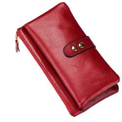 M.lemo925 Echtes Leder Reißverschluss Lange Geldbörse für Frauen Kreditkarte Halter Brieftasche Telefon Halter Kupplung Tasche, rot von M.lemo925