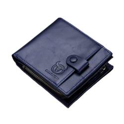 M.lemo925 Herren-Geldbörse aus echtem Leder mit RFID-Blockierung, Reißverschluss und Kreditkartenfach, Blau + Geschenkbox von M.lemo925