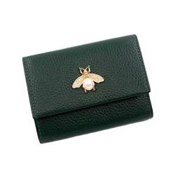 M.lemo925 Kreditkartenetui für Damen, echtes Leder, RFID-blockierende Bienenklappe, Mädchen, Mini-Geldbörse, grün von M.lemo925