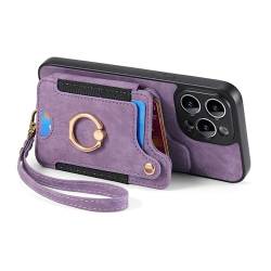 M.lemo925 Multifunktionale iPhone-Schutzhülle, 3-in-1, RFID-blockierend, Leder, Kreditkartenfächer, Handyständer mit Armband, Handyhülle (iPhone 13 Mini, lila) von M.lemo925