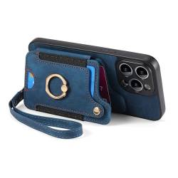 M.lemo925 Multifunktionale iPhone-Schutzhülle, 3-in-1, RFID-blockierend, Leder, Kreditkartenfächer, Handyständer mit Armband, Handyhülle (iPhone 14, blau) von M.lemo925
