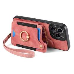 M.lemo925 Multifunktionale iPhone-Schutzhülle, 3-in-1, RFID-blockierend, Leder, Kreditkartenfächer, Handyständer mit Armband, Handyhülle (iPhone 14 Pro, rosa) von M.lemo925