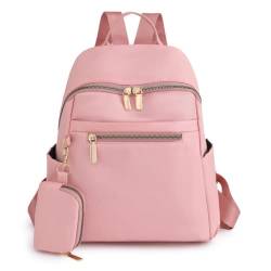 M.lemo925 Nylon-Rucksack für Damen und Herren, modischer College-Tagesrucksack mit hängender Reißverschlusstasche, Pink von M.lemo925