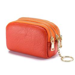 Münzgeldbörse für Damen, echtes Leder, kleine Kleingeldtasche, Schlüsselanhänger, Geldbörse, Clutch, Orange von M.lemo925