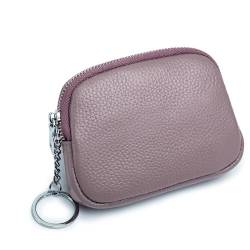 Münzgeldbörse für Damen und Herren, echtes Leder, Mini-Geldbörse mit Reißverschluss, Schlüsselbund, violett von M.lemo925