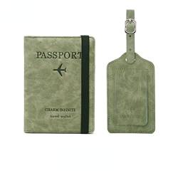 RFID-blockierende Reisebrieftasche Parssporthülle Geldbörse + Gepäckanhänger Hülle für Männer und Frauen, Grün von M.lemo925