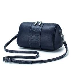 Umhängetasche aus echtem Leder für Damen, klein, rund, Handtasche, Handy, Clutch, Geldbörse, Geldbörse, Blau von M.lemo925