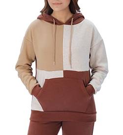 M17 Damen, Toffee Brown Womens Ladies Plain Patchwork Hoodie Pullover Hoody Soft Casual Hooded Sweatshirt Top Long Sleeve Jacket Jumper (XL von M17