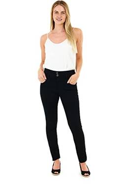 M17 Damen 5056242785736 Jeans mit hoher Taille, Doppelknopf, lässige Baumwollhose mit Taschen (8, schwarz), Black, 34 von M17