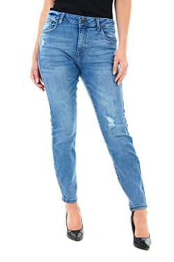 M17 Damen 5056242842347 Jeans mit Knie, Rissen, Denim, Skinny Fit, klassisch, lässig, Baumwolle, dehnbar, Hose mit Taschen (28 W, Mid Blue Wash), Mittelblaue Wäsche, 28W von M17