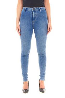 M17 Damen Women Ladies High Waisted Denim Casual Cotton Trousers Pants with Pockets (10, Acid Blue) Jeans mit hoher Taille, Skinny Fit, legere Baumwollhose mit Taschen, 36 von M17