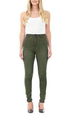 M17 Damen Women Ladies High Waisted Denim Casual Cotton Trousers Pants with Pockets (12, Khaki) Jeans mit hoher Taille, Skinny Fit, legere Baumwollhose mit Taschen, 38 von M17