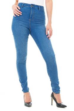 M17 Damen Women Ladies High Waisted Denim Casual Cotton Trousers Pants with Pockets (24, Mid Wash) Jeans mit hoher Taille, Skinny Fit, legere Baumwollhose mit Taschen, Mittlere Wäsche, 50 von M17