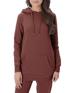 M17 Damen Womens Ladies Plain Hoodie Pullover Longline Hoody Soft Casual Hooded Sweatshirt Top Long Sleeve Jacket Jumper (XL, Chocolate Brown) von M17