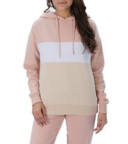 M17 Damen Womens Ladies Recyled Stripe Colour Block Hoodie Pullover Cosy Soft Casual Hooded Sweatshirt Top Long Sleeve Jacket Jumper, Blush Pink, L von M17