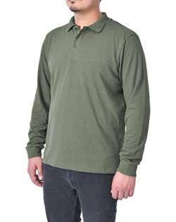 M17 Herren Men's Classic Plain Polo Shirt Long Sleeve Cotton Tee Top Sports Casual Work (L,Khaki) Polohemd, kakigrün, L von M17