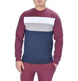 M17 Herren Mens Classic Crew Neck Colour Block Stripe Sweatshirt Sweater Pullover, klassisch, Rundhalsausschnitt, Farbblockstreifen, langärmlig, Top, burgunderfarben, L von M17
